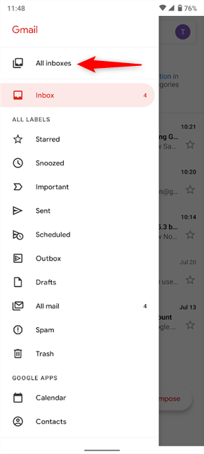เลือกกล่องจดหมายทั้งหมด และคุณไม่จำเป็นต้องสลับบัญชี Google บน Gmail . อีกต่อไป