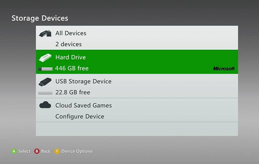 Wybierz pamięć masową na Xbox 360