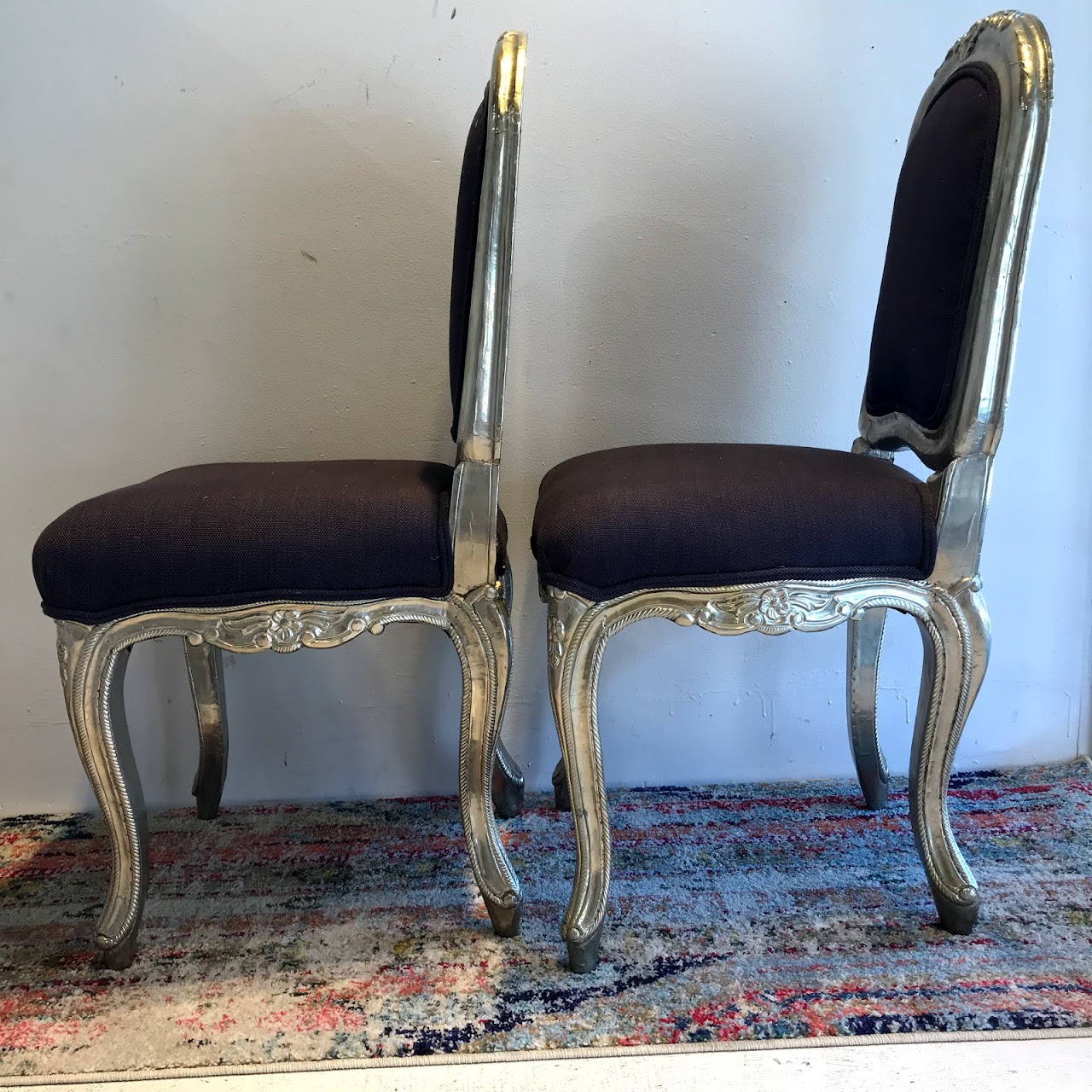 Metal Wrapped Louis XV Style Chair Pair