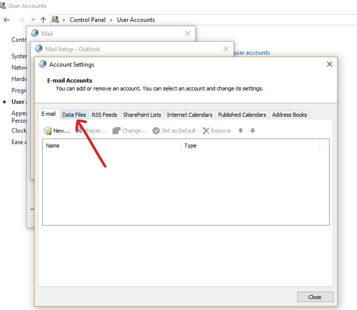 Fare clic sulla scheda File di dati |  Correggi i file di dati .ost e .pst di Outlook danneggiati