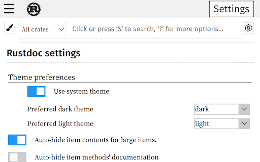 Rustdoc Settings Sync