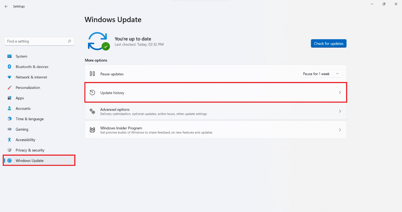 Tabblad Windows-update in instellingen Windows 11