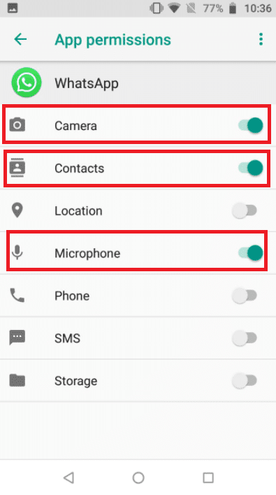 Toque en Derechos de la aplicación para proporcionar permisos.  Arreglar la videollamada de WhatsApp que no funciona en iPhone y Android