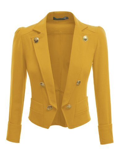 Doublju Womens Blazer with 3/4 Sleeve in Various Vivid Color MUSTARD XL