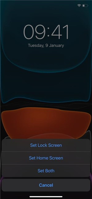Decidi se desideri uno sfondo per la schermata di blocco dell'iPhone, uno per la schermata iniziale o entrambi