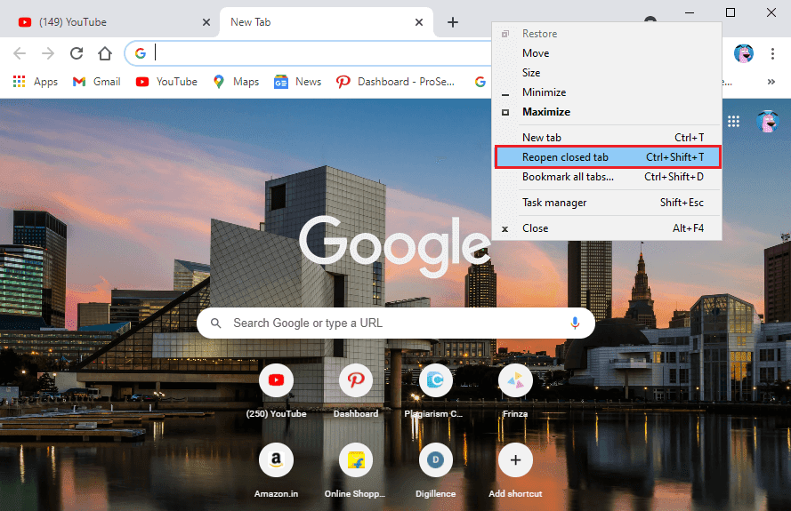 คลิกที่เปิดแท็บปิดอีกครั้ง |  วิธีคืนค่าเซสชันก่อนหน้าบน Chrome