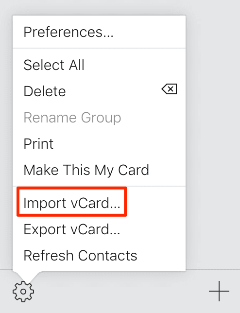 Importeer vCard in het menu Instellingen