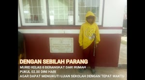 Demi Mengikuti Ujian Sekolah, Siswa SD Harus Berangkat Dini Hari Dengan Sebilah Parang Untuk Sampai Ke Sekolah 