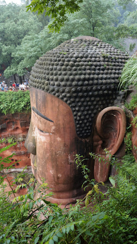 Closeup of the Leshan Grand Buddha's hair, Leshan, Sichuan
