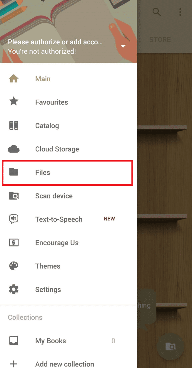 Tik op de optie Bestanden in het geopende paneel.  Hoe MOBI-bestanden op Android te openen