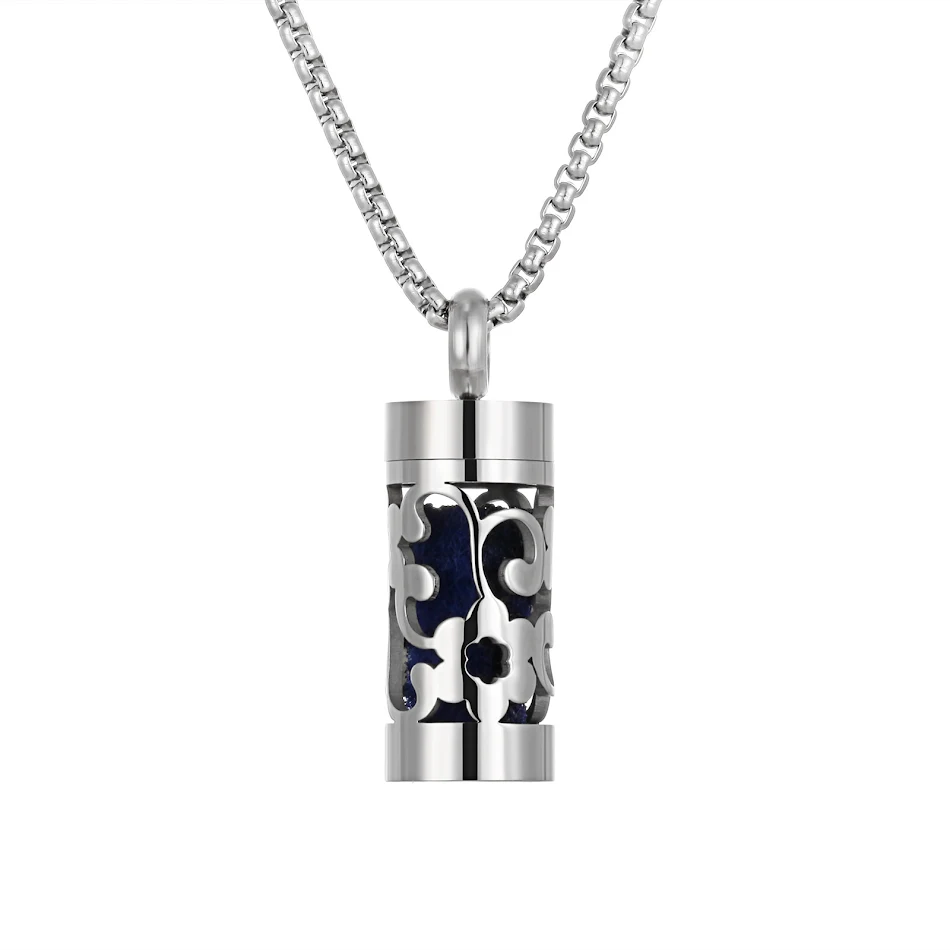 Aromatherapie Roestvrijstalen Hanger Cilindrisch Gecanneleerd Parfum Diffuser Holle Ketting Essentiële Oliën