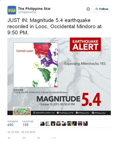 earthquake oct 19 2015 (PhilippineStar on Twitter