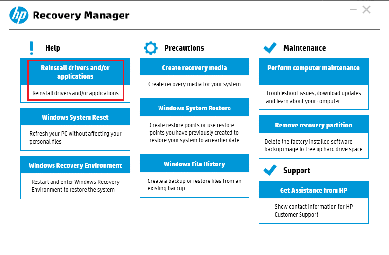 Reinstalla i driver e/o le applicazioni.