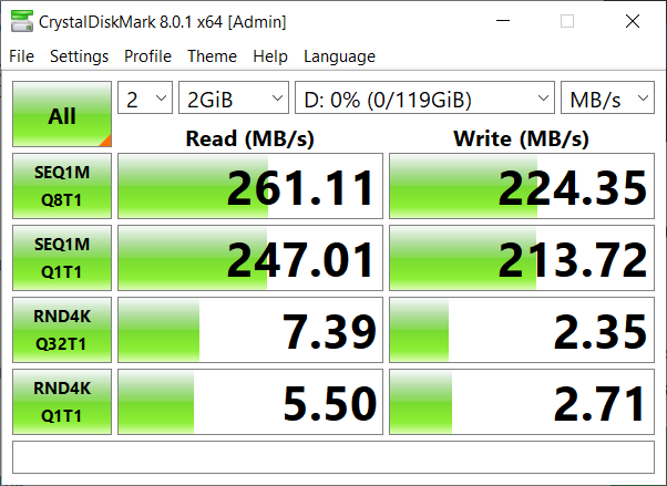 Resultados de referencia de CrystalDiskMark v8