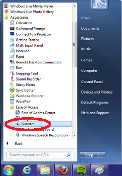 ศูนย์กลางความง่ายในการเข้าถึง - Windows 7 - ผู้บรรยาย