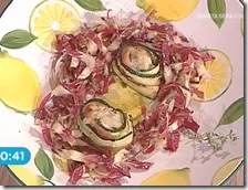 Involtini di zucchine con rana pescatrice e pancetta