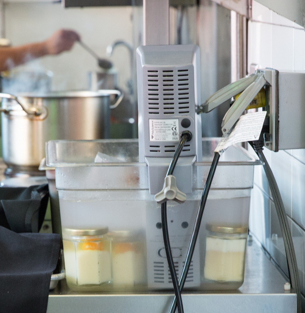 photo of the sous vide machine cooking coddled eggs