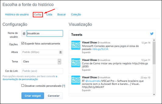 Crie widgets para o seu blog e mostre tudo o que rola no Twitter - Visual Dicas