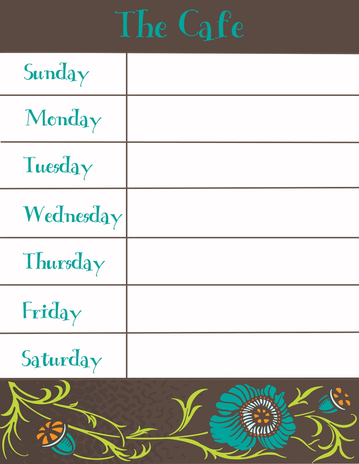 Therapeutic Crafting: Weekly Menu Printable