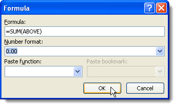 Het dialoogvenster Formule sluiten in Word 2007