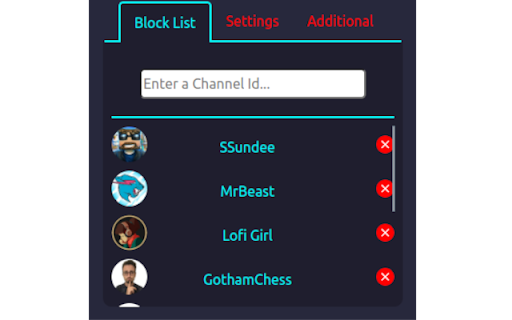 Channel Block List for Youtube