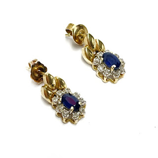 14K Gold, Sapphire & Diamond Earrings