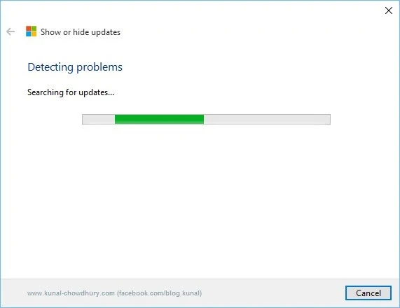 2. Show or Hide updates Troubleshooter - Searching updates screen