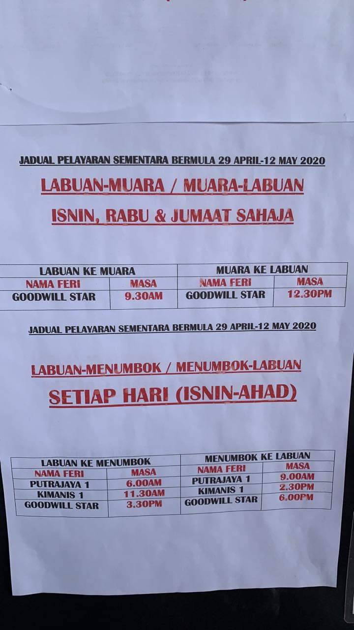 Jadual Feri Kota Kinabalu Ke Labuan 2020 - Jadual Bulanan