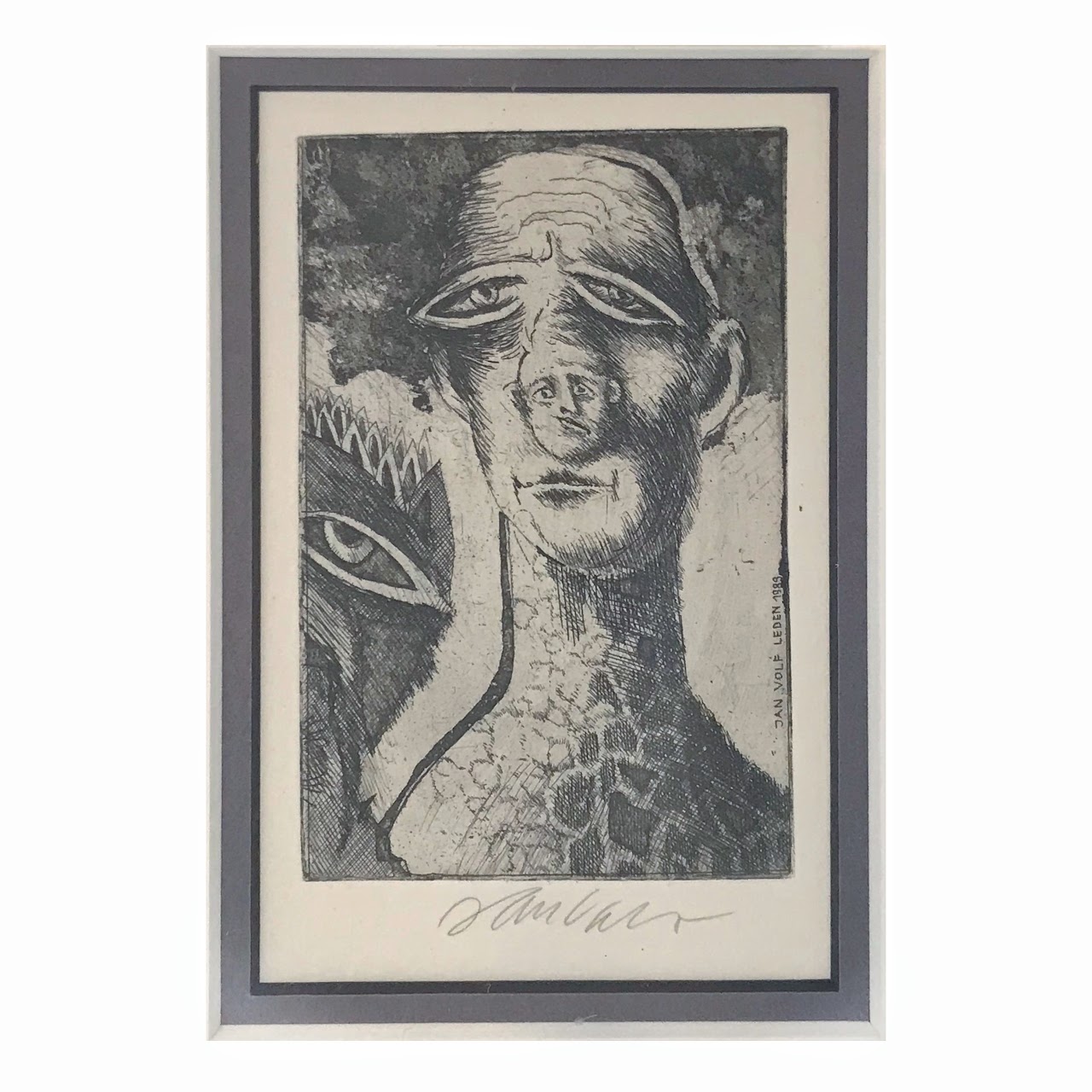 Jan Volf Signed Czech Surrealist Etching