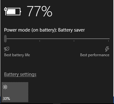 Cliquez sur l'icône de la batterie puis faites glisser le curseur "Mode d'alimentation" à son extrême gauche