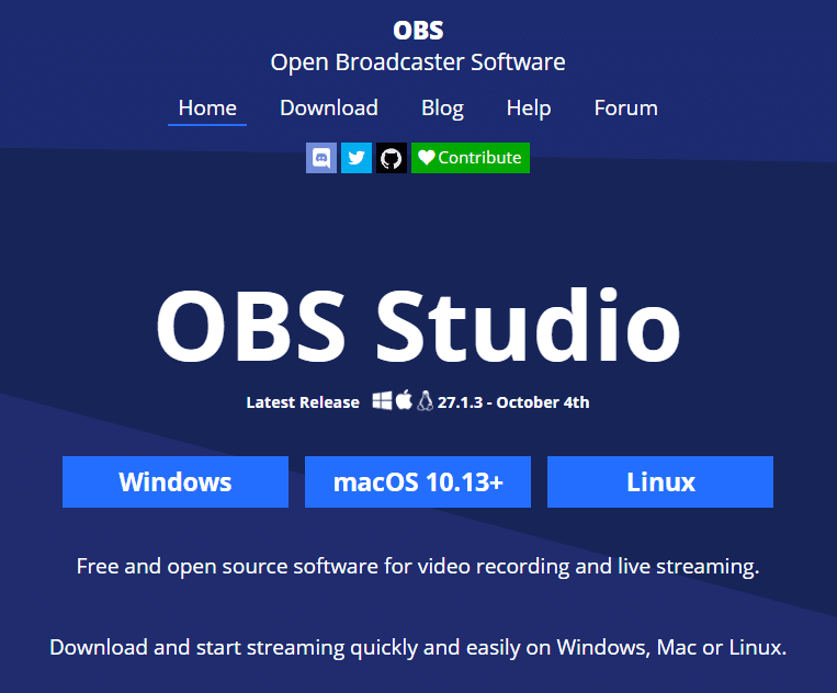 Sitio web oficial de OBS Studio