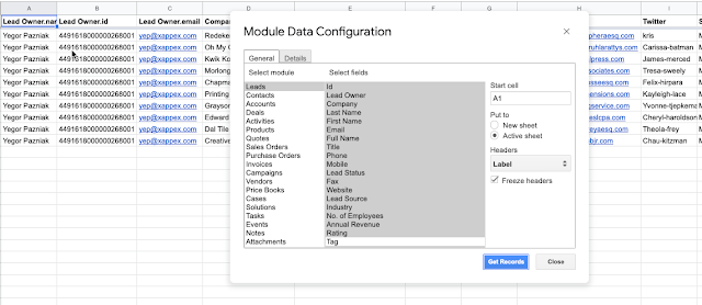 Screenshot of G-Connector for Zoho CRM