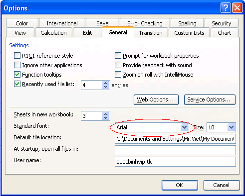 Một vài mẹo sử dụng trong excel Standardfont