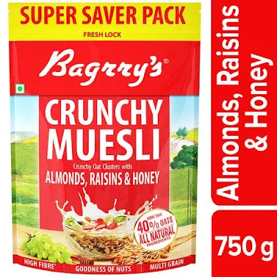 Bagrrys Crunchy Muesli - Almonds, Raisins & Honey Pouch - 750 gm