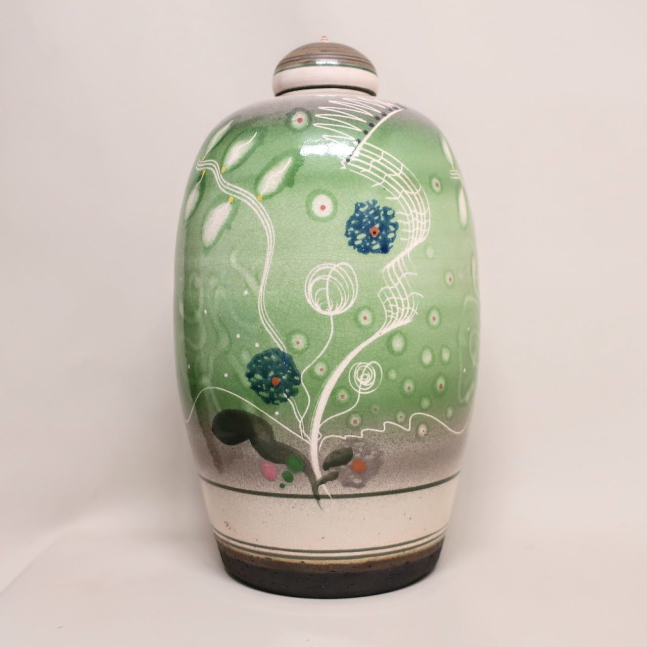 Abstract Floral Ceramic Lidded Jar