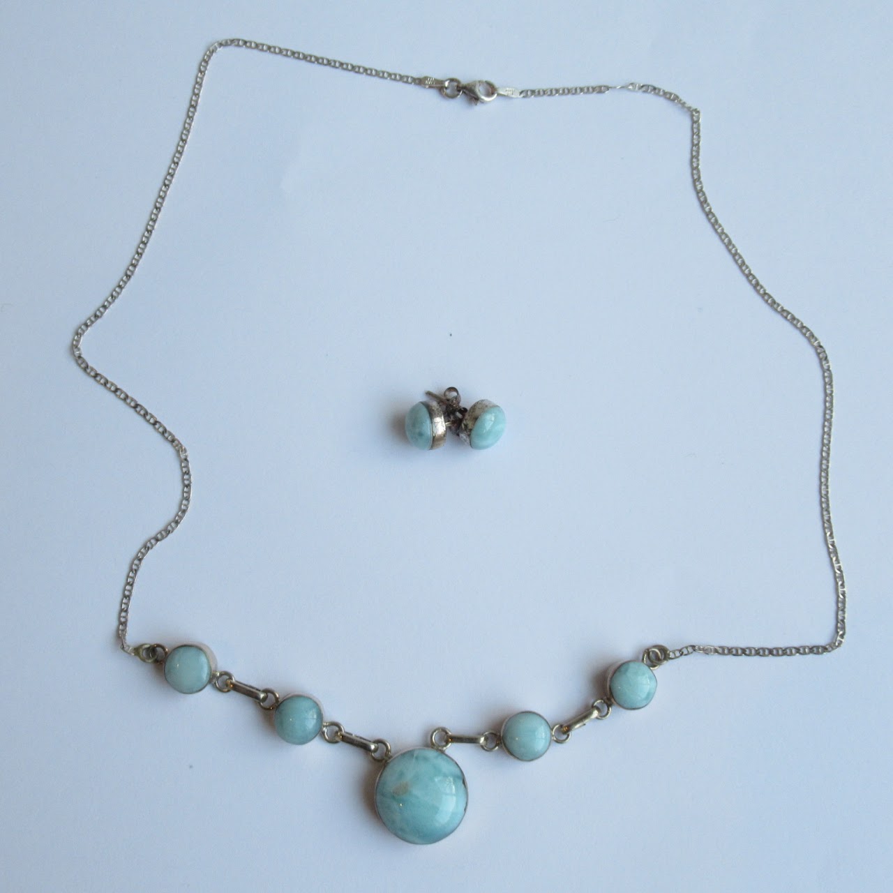 Sterling Silver and Blue Stone Necklace and Earrings Set