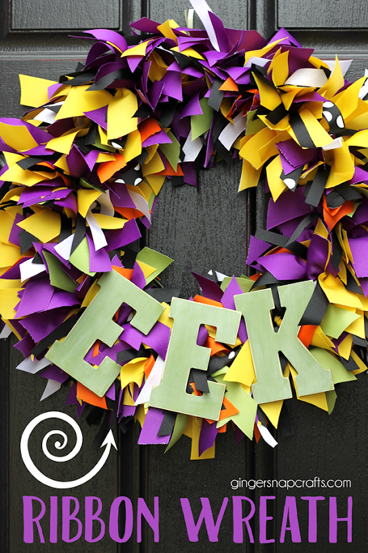 Eek Ribbon Wreath at GingerSnapCrafts.com #wreath #Halloween #ribbon