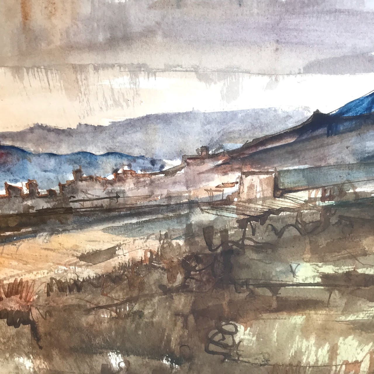 Signed Expressionist Watercolor Landscape