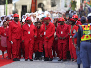 Economic Freedom Fighters singing outside the National Assembley during the State of the Nation at parliament.