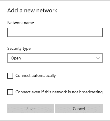 그런 다음 네트워크 이름과 보안 유형 필드를 입력하고 저장을 클릭합니다.