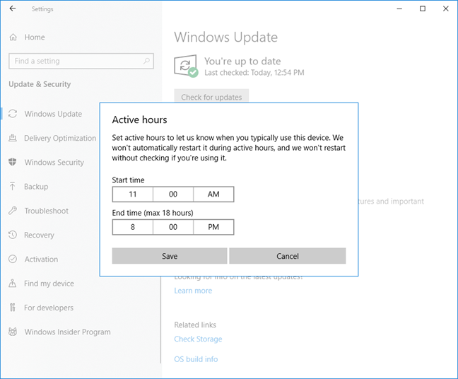 Stel de actieve uren in Windows 10 in