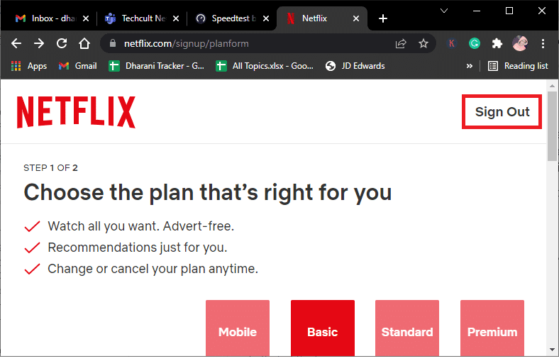 Avvia Netflix e nell'angolo in alto a destra dello schermo, fai clic su Esci.  Come risolvere il codice di errore Netflix UI3012