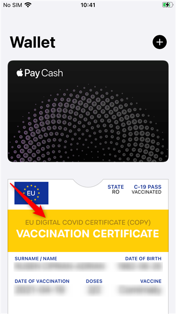 ใบรับรองการฉีดวัคซีนมีอยู่ใน Wallet . ของคุณ