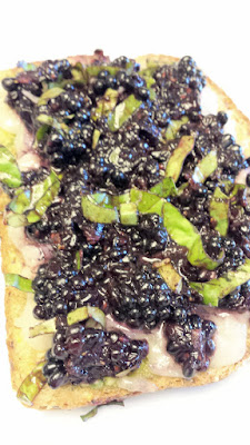 Blackberry Grilled Cheese with blackberries, basil, fontina, a touch of pesto