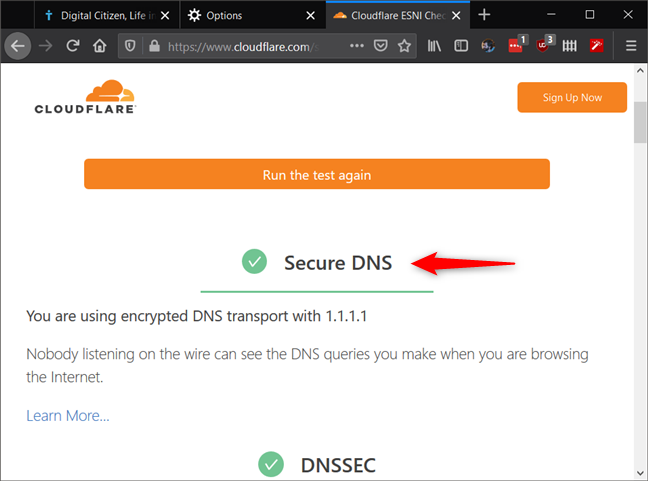 Il messaggio che ricevi da Cloudflare quando utilizzi DNS su HTTPS