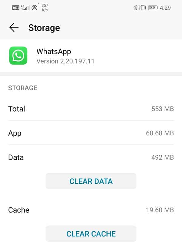 Nhấp vào các nút Clear Cache và Clear Data tương ứng |  Sửa các ứng dụng Android tự động đóng