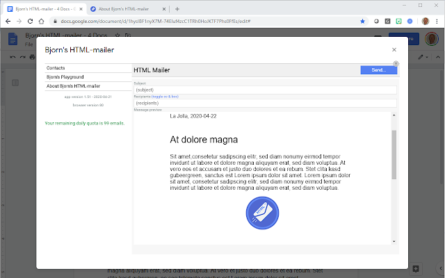 Screenshot of Bjorn's HTML-mailer