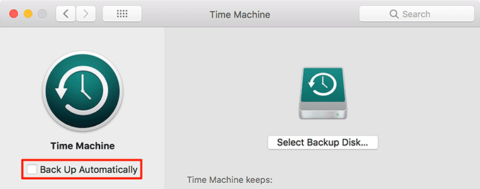 強調表示されたTimeMachineで自動的にバックアップ