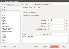 Cálculos hidraúlicos con LibreOffice. Reynolds