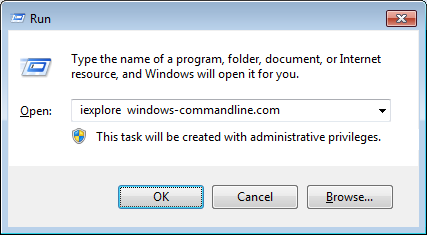 open a website in internet explorer from run window